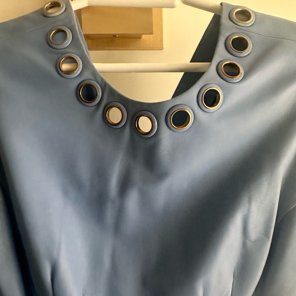 Versace Blue Sheath Dress with Crew Neck